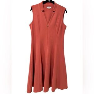 Calvin Klein Fit n Flair Zipper Front A-Line V-Neck Sleeveless Sz 10